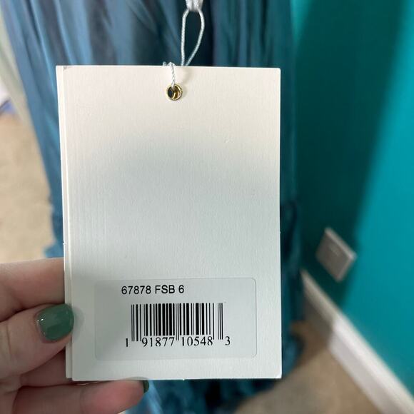 NWT Mac Duggal Organza One-Shoulder Pleated Tiered Gown Formal Sage Size 6 - Picture 7 of 8